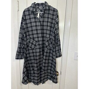 Olrain Black Plaid Hanky Hem Long Sleeve Shirt Dress Size XL